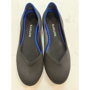 Rothys The Flat Black Knit rounded Toe Ballet Flats Women's Size 9 Blue Halo